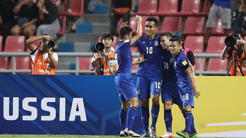  ĐT Thái  Lan đã có được điểm số đầu tiên tại vòng loại thứ 3 World Cup 2018. (Ảnh: Getty).