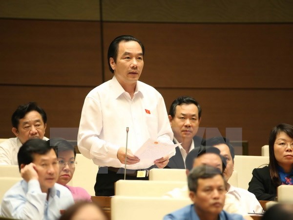Đại biểu Quốc hội tỉnh Bắc Giang Ngô Sách Thực chất vấn các thành viên Chính phủ. (Ảnh: Phương Hoa/TTXVN)