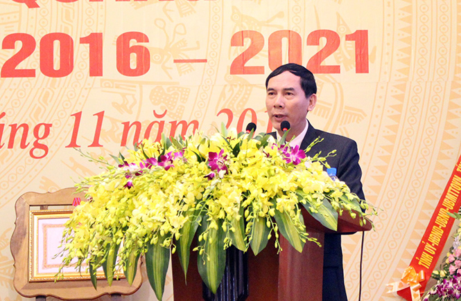 Ông Võ Trọng Ngọc, Chủ tịch Hội CTĐ thành phố Đồng Hới tham luận tại Đại hội đại biểu Hội CTĐ tỉnh Quảng Bình.