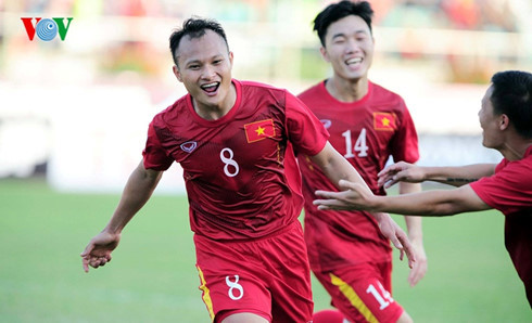 Trọng Hoàng là tác giả bàn thắng duy nhất trong chiến thắng 1-0 của ĐT Việt Nam trước Malaysia. (Ảnh: Nhung Trần)