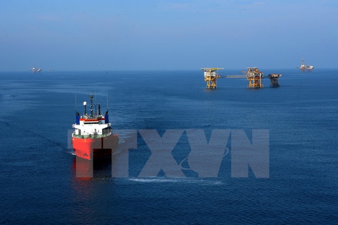 Hoạt động khai thác dầu của Liên doanh Vietsovpetro tại mỏ Bạch Hổ. (Ảnh: Huy Hùng/TTXVN)