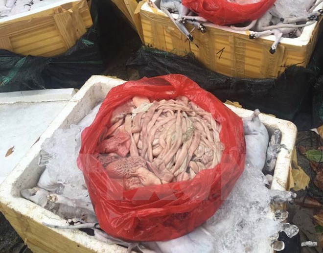 Một lô hàng thực phẩm bẩn bị thu giữ ở Thanh Hóa. (Nguồn: TTXVN)