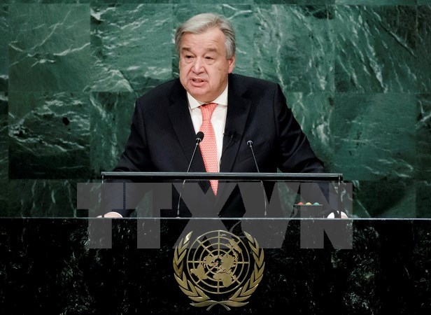 Tân Tổng Thư ký Liên hợp quốc António Guterres phát biểu sau lễ tuyên thệ. (Nguồn: AFP/TTXVN)