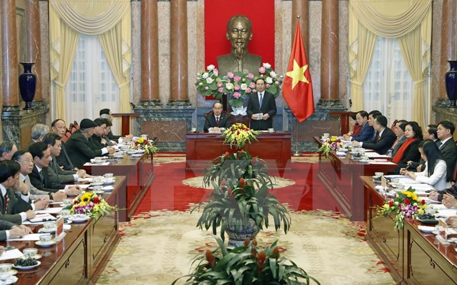 Chủ tịch nước Trần Đại Quang phát biểu kết luận Hội nghị. (Ảnh: Nhan Sáng/TTXVN)
