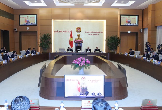 Chủ tịch Quốc hội Nguyễn Thị Kim Ngân chủ trì và phát biểu khai mạc Phiên họp thứ 7 của Ủy ban Thường vụ Quốc hội. (Ảnh: Trọng Đức/TTXVN)