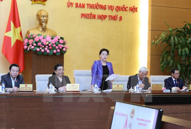 Chủ tịch Quốc hội Nguyễn Thị Kim Ngân chủ trì và phát biểu bế mạc Phiên họp thứ 8 của Ủy ban Thường vụ Quốc hội khóa XIV. (Ảnh: Trọng Đức/TTXVN)