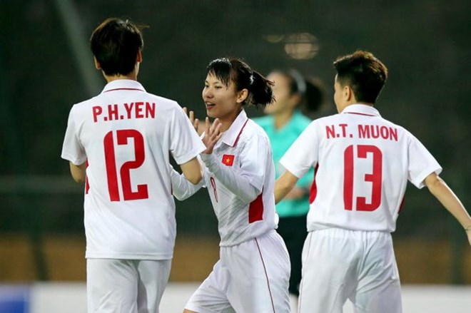 Niềm vui của các cầu thủ nữ Việt Nam. (Nguồn: Tuoitre)