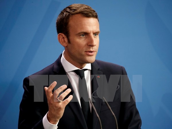 Tân Tổng thống Emmanuel Macron tại cuộc họp báo ở Berlin nhân chuyến thăm Đức ngày 15/5. (Nguồn: EPA/TTXVN)