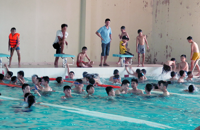 Những lớp học bơi ngày hè ở Bể bơi tổng hợp tỉnh.