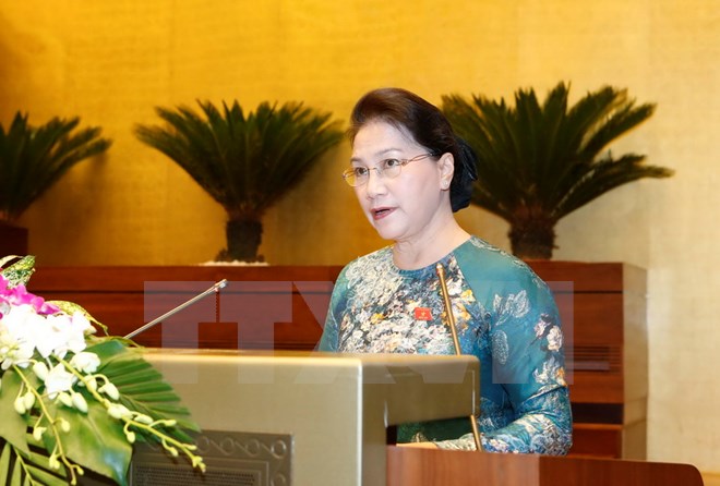 Chủ tịch Quốc hội Nguyễn Thị Kim Ngân phát biểu bế mạc kỳ họp. (Ảnh: Doãn Tấn/TTXVN)