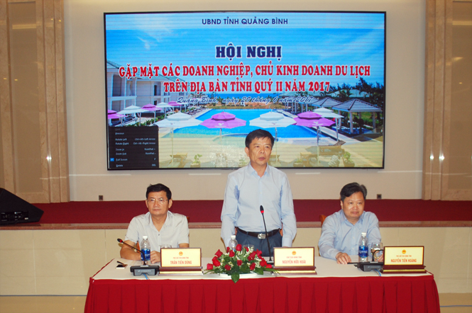 Đồng chí Nguyễn Hữu Hoài, Phó Bí thư Tỉnh ủy, Chủ tịch UBND tỉnh phát biểu tại hội nghị.