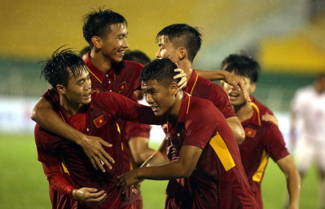  Các cầu thủ U-22 VN ăn mừng bàn thắng vào lưới Đông Timor. Ảnh: N.K