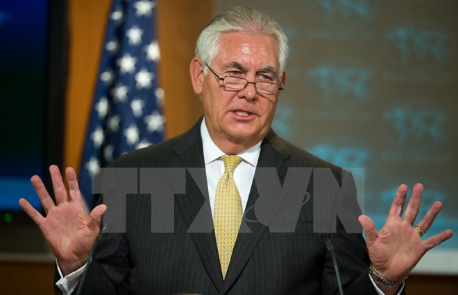 Ngoại trưởng Mỹ Rex Tillerson trong cuộc họp báo tại trụ sở Bộ Ngoại giao ở Washington, DC. (Nguồn: AFP/TTXVN)