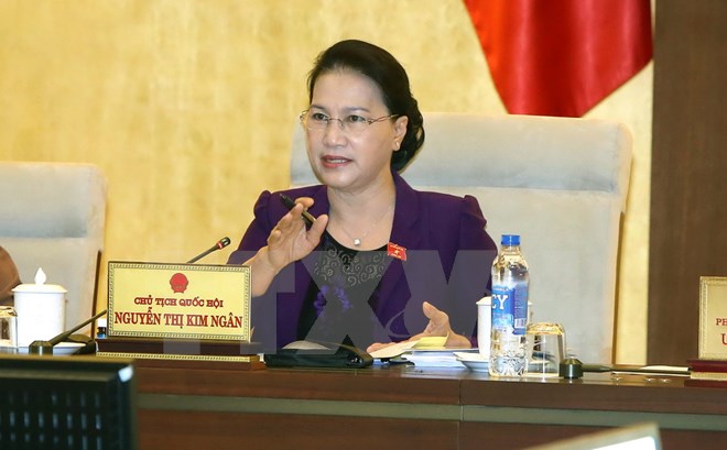 Chủ tịch quốc hội Nguyễn Thị Kim Ngân chủ trì phiên họp. (Ảnh: Nguyễn Dân/TTXVN)