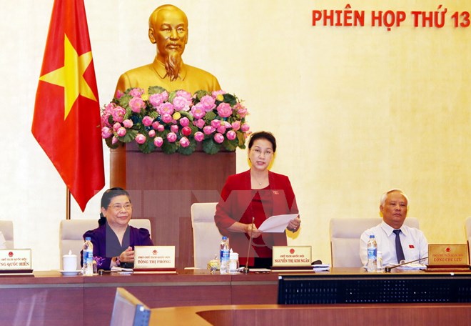 Chủ tịch Quốc hội Nguyễn Thị Kim Ngân phát biểu bế mạc phiên họp thứ 13. (Ảnh: Nguyễn Dân/TTXVN)