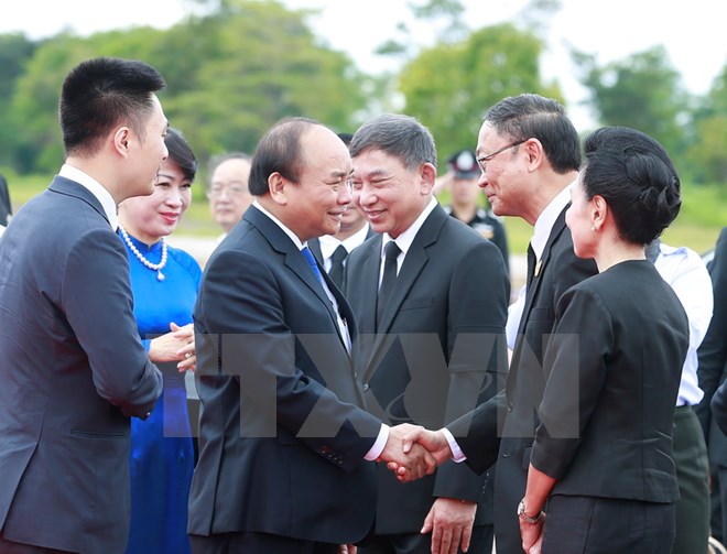 Lễ tiễn Thủ tướng Nguyễn Xuân Phúc và Phu nhân tại sân bay quốc tế Nakhon Phanom. (Ảnh: Thống Nhất/TTXVN)