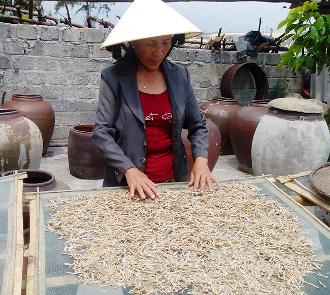 Từ nguồn vốn vay NHCSXH, chị Nguyễn Thị Lớn ở xã Ngư Thủy Nam (Lệ Thủy) đã làm chủ một cơ sở chế biến cá sấy khô, tạo công ăn việc làm cho 40 chị em.