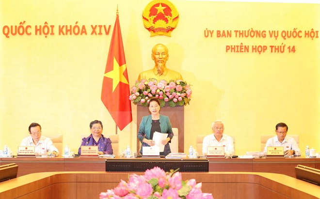 Chủ tịch Quốc hội Nguyễn Thị Kim Ngân chủ trì và phát biểu khai mạc Phiên họp thứ 14 của Ủy ban Thường vụ Quốc hội khóa XIV. (Ảnh: Trọng Đức/TTXVN)