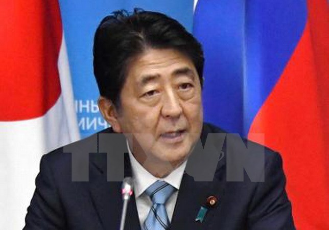 Thủ tướng Nhật Bản Shinzo Abe tại cuộc họp báo ở Vladivostok, Nga ngày 7-9. (Nguồn: Kyodo/TTXVN)