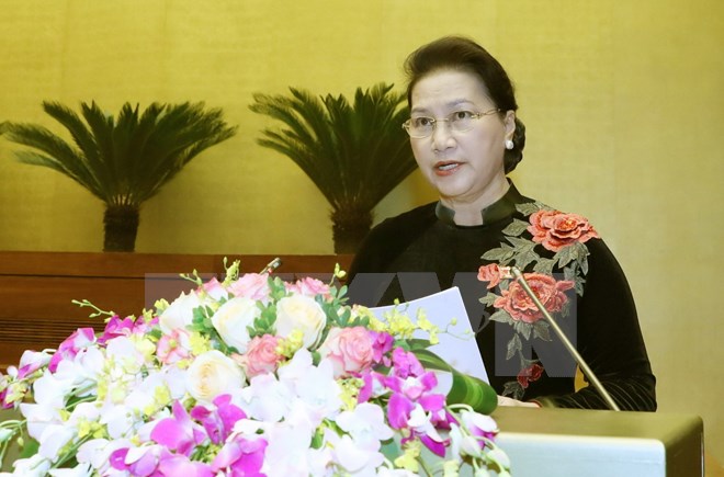 Chủ tịch Quốc hội Nguyễn Thị Kim Ngân phát biểu tại phiên bế mạc. (Ảnh: Trọng Đức/TTXVN)
