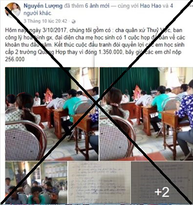 Trang facebook Nguyễn Lượng đưa thông tin xuyên tạc về các khoản thu nộp về 2 trường hợp ở xã Quảng Hợp.