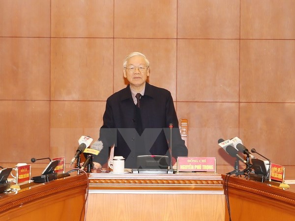 Tổng Bí thư Nguyễn Phú Trọng, Trưởng Ban Chỉ đạo Trung ương về phòng chống tham nhũng phát biểu chỉ đạo Cuộc họp. (Ảnh: Trí Dũng/TTXVN)