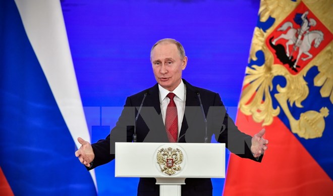 Tổng thống Nga Vladimir Putin phát biểu tại thủ đô Moskva ngày 4-11. (Nguồn: AFP/TTXVN)