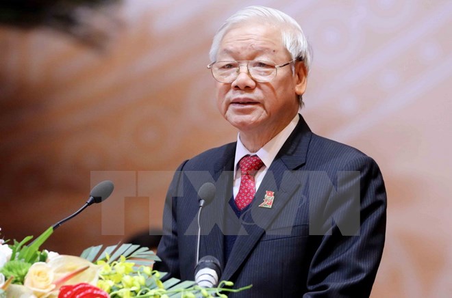 Tổng Bí thư Nguyễn Phú Trọng phát biểu chỉ đạo Đại hội. (Nguồn: TTXVN)
