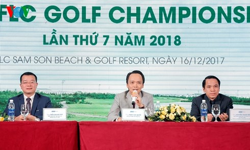 Chủ tịch HĐQT Tập đoàn FLC Trịnh Văn Quyết trong buổi gặp mặt báo chí trước giải FLC Golf Championship 2018.