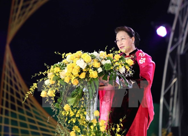  Chủ tịch Quốc hội Nguyễn Thị Kim Ngân phát biểu tại lễ khai mạc. (Ảnh: Nguyễn Dũng/TTXVN)