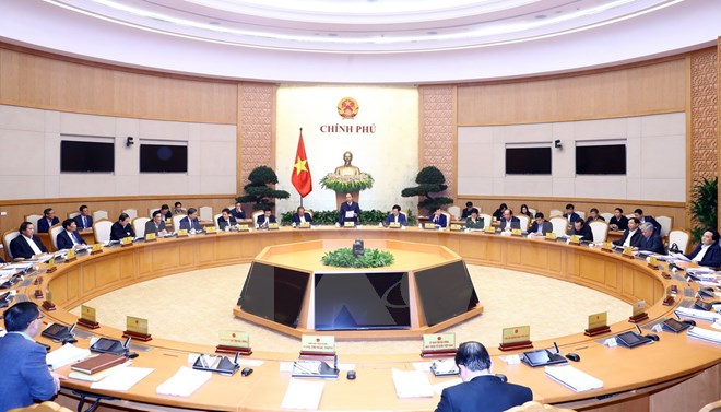 Thủ tướng Nguyễn Xuân Phúc chủ trì phiên họp Chính phủ thường kỳ tháng 12 năm 2017. (Ảnh: Thống Nhất/TTXVN)