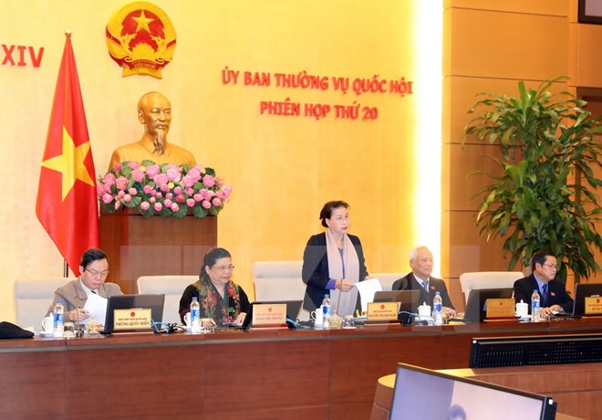 Chủ tịch Quốc hội Nguyễn Thị Kim Ngân chủ trì và phát biểu khai mạc Phiên họp thứ 20 của Ủy ban Thường vụ Quốc hội khóa XIV. (Ảnh: Trọng Đức/TTXVN)
