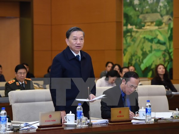 Bộ trưởng Bộ Công an Tô Lâm phát biểu tại phiên họp. (Ảnh: Phương Hoa/TTXVN)