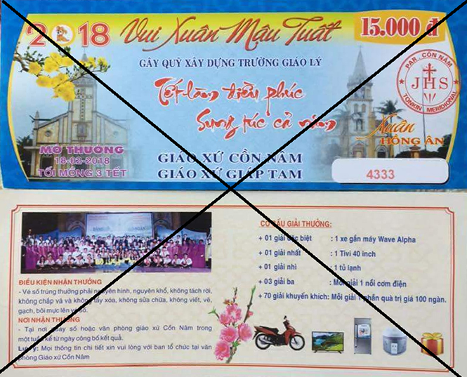 Vé số phát hành tại giáo xứ Cồn Nâm và giáo xứ Giáp Tam, Quảng Minh, thị xã Ba Đồn.