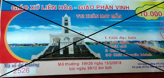 Vé số phát hành tại giáo xứ Liên Hòa, Quảng Trung, thị xã Ba Đồn.