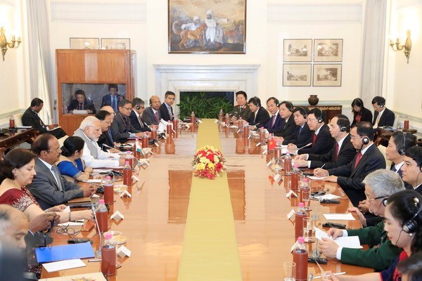 Chủ tịch nước Trần Đại Quang hội đàm với Thủ tướng Cộng hòa Ấn Độ Narendra Modi. (Ảnh: Nhan Sáng/TTXVN)