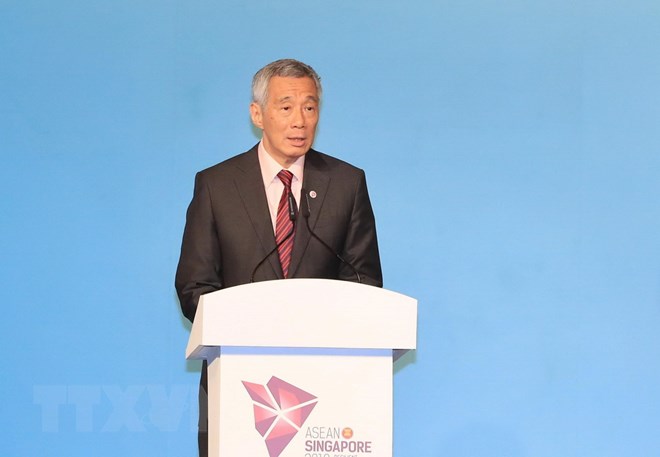 Thủ tướng Singapore Lý Hiến Long phát biểu khai mạc hội nghị. (Ảnh: Thống Nhất/TTXVN)