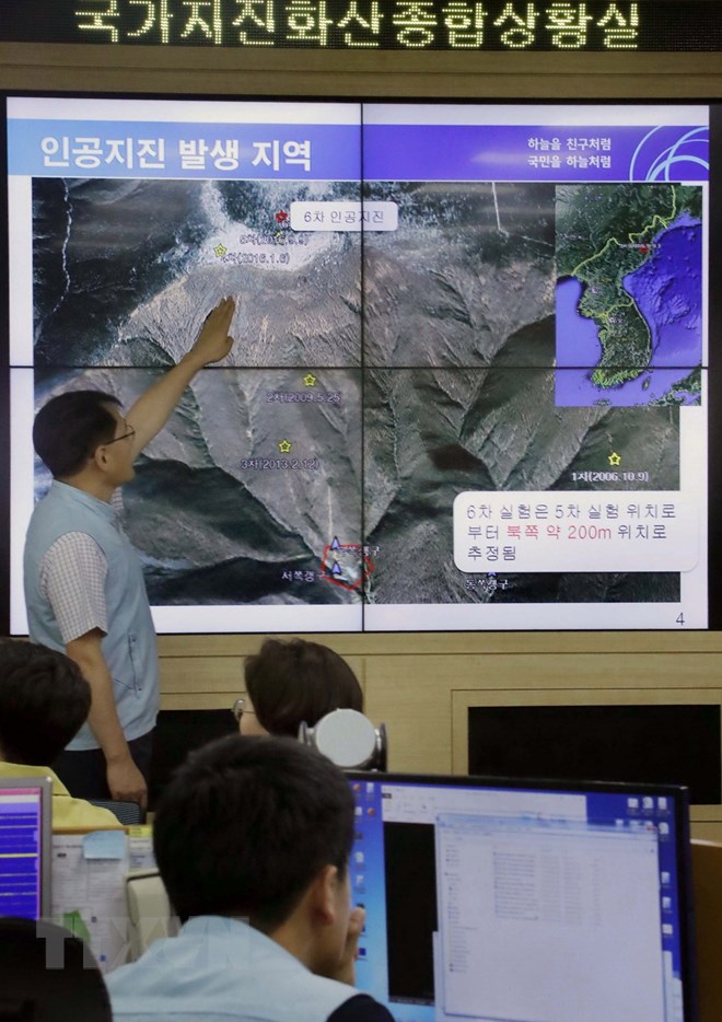 Bản đồ bãi thử hạt nhân Punggye-ri của Triều Tiên. (Nguồn: EPA-EFE/ TTXVN)