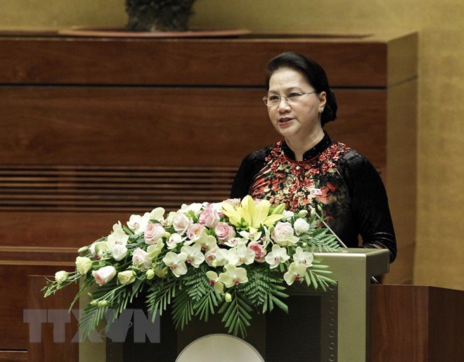 Chủ tịch Quốc hội Nguyễn Thị Kim Ngân phát biểu khai mạc kỳ họp. (Ảnh: Lâm Khánh/TTXVN)