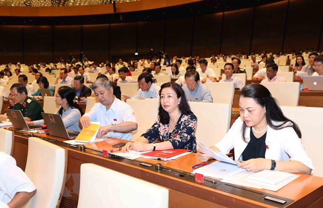 Đoàn đại biểu Quốc hội tỉnh Bắc Giang tại phiên họp. (Ảnh: Phương Hoa/TTXVN)