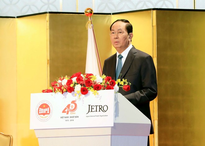 Chủ tịch nước Trần Đại Quang đến dự và phát biểu tại Hội nghị Xúc tiến đầu tư Việt Nam. (Ảnh: Nhan Sáng/TTXVN)