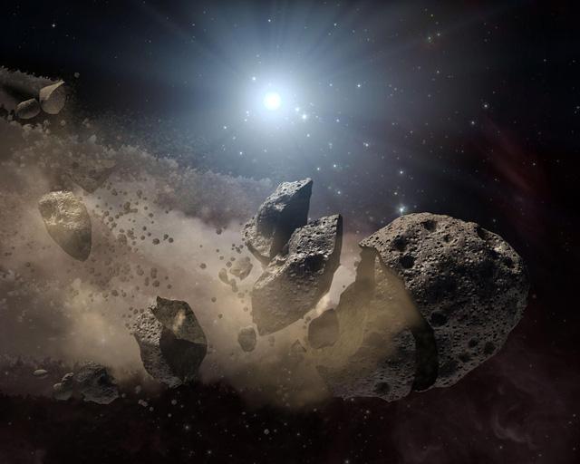 Hình ảnh mô phỏng về cảnh tượng thiên thạch vỡ trong không gian - Ảnh: PHYS