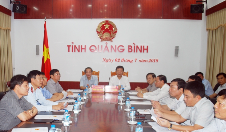 Quang cảnh hội nghị trực tuyến tại điểm cầu tỉnh Quảng Bình.