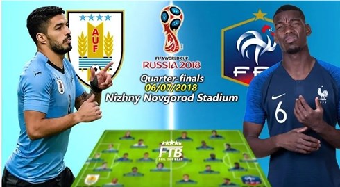 Uruguay vs Pháp sẽ là trận đấu đầu tiên tại tứ kết World Cup 2018. (Ảnh: FTB) 