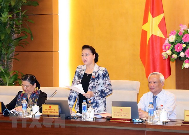 Chủ tịch Quốc hội Nguyễn Thị Kim Ngân chủ trì và phát biểu khai mạc Phiên họp thứ 25 của Ủy ban Thường vụ Quốc hội khóa XIV. (Ảnh: Trọng Đức/TTXVN)