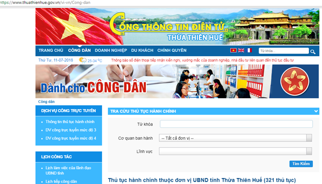 Ảnh chụp màn hình Cổng Thông tin điện tử tỉnh Thừa Thiên-Huế.