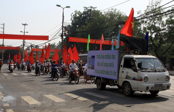 Diễu hành tuyên truyền, kêu gọi toàn dân mua và sử dụng muối iốt. (Ảnh: Nguyễn Thủy/TTXVN)