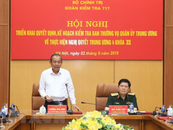 Đồng chí Trương Hòa Bình, Ủy viên Bộ Chính trị, Phó Thủ tướng Thường trực Chính phủ phát biểu tại buổi làm việc. (Ảnh: Hồng Pha/TTXVN phát)
