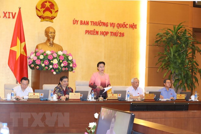 Chủ tịch Quốc hội Nguyễn Thị Kim Ngân chủ trì và phát biểu khai mạc Phiên họp thứ 26 của Ủy ban Thường vụ Quốc hội khóa XIV. (Ảnh: Trọng Đức/TTXVN)