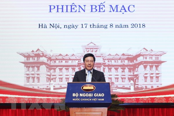 Phó Thủ tướng, Bộ trưởng Bộ Ngoại giao Phạm Bình Minh phát biểu bế mạc hội nghị. (Ảnh: Lâm Khánh/TTXVN)